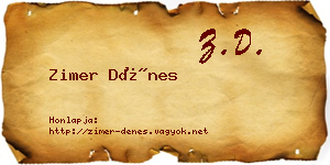 Zimer Dénes névjegykártya